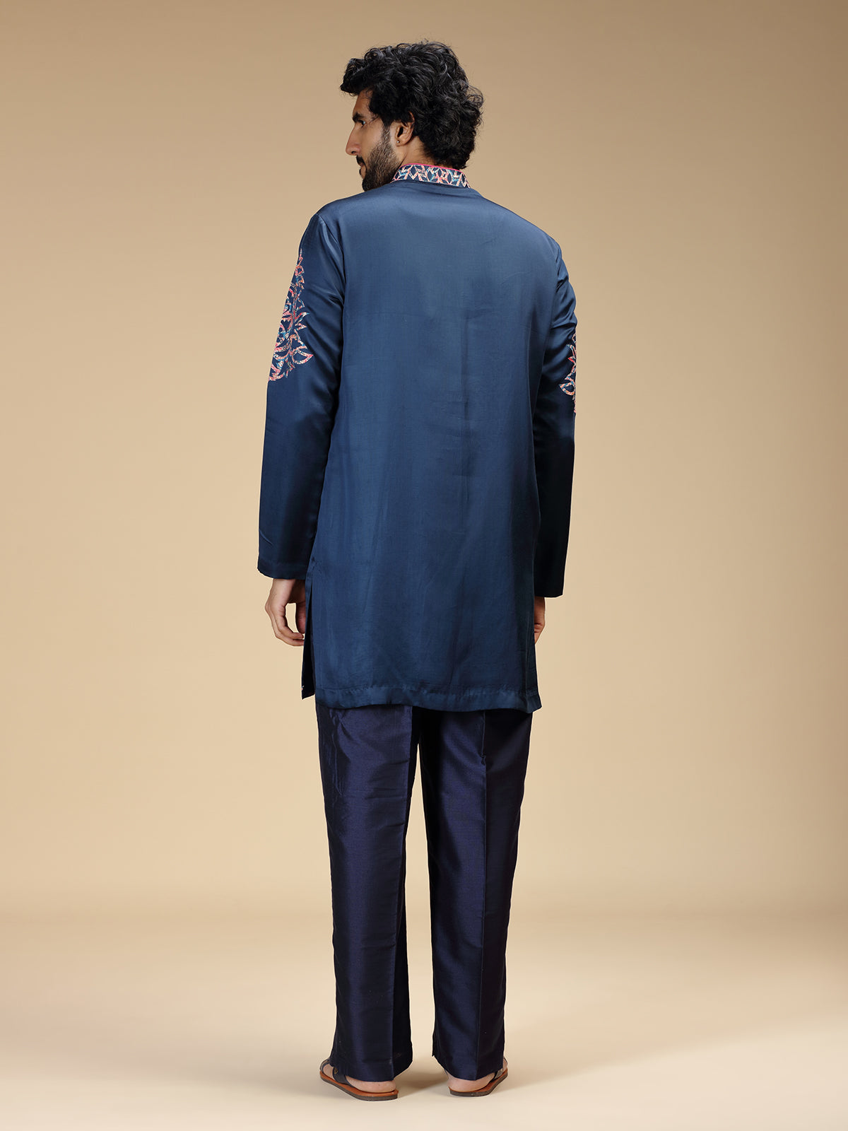 Royal blue embroidered mens kurta pajama