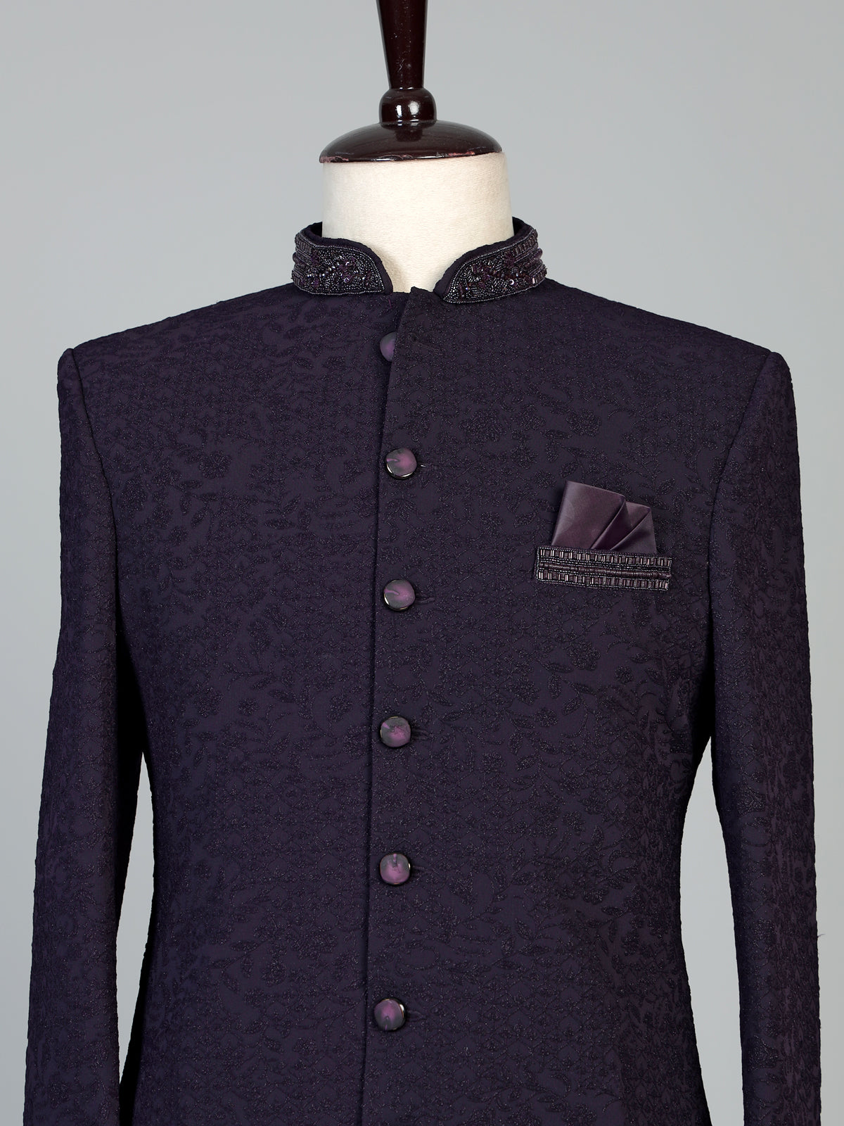 Midnight plum wine achkan style men Indo western set
