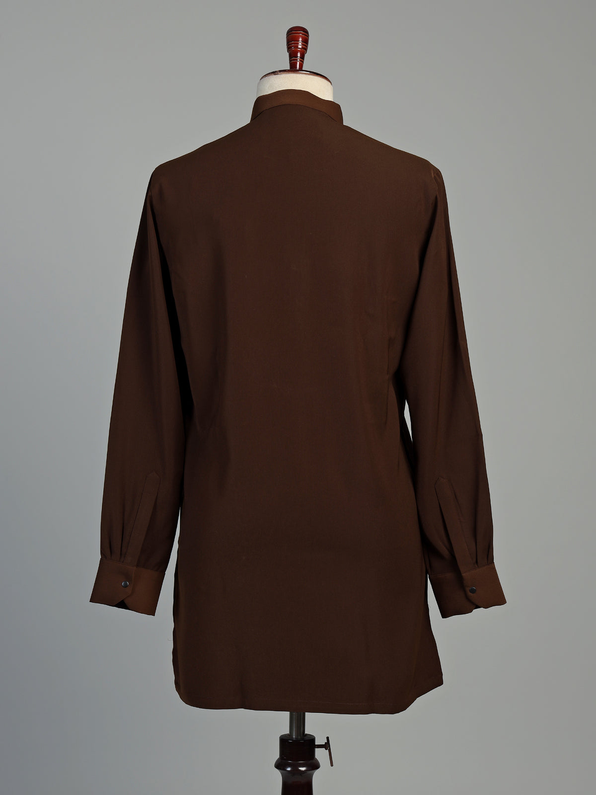 Dark chocolate brown cotton short kurta with embroidery