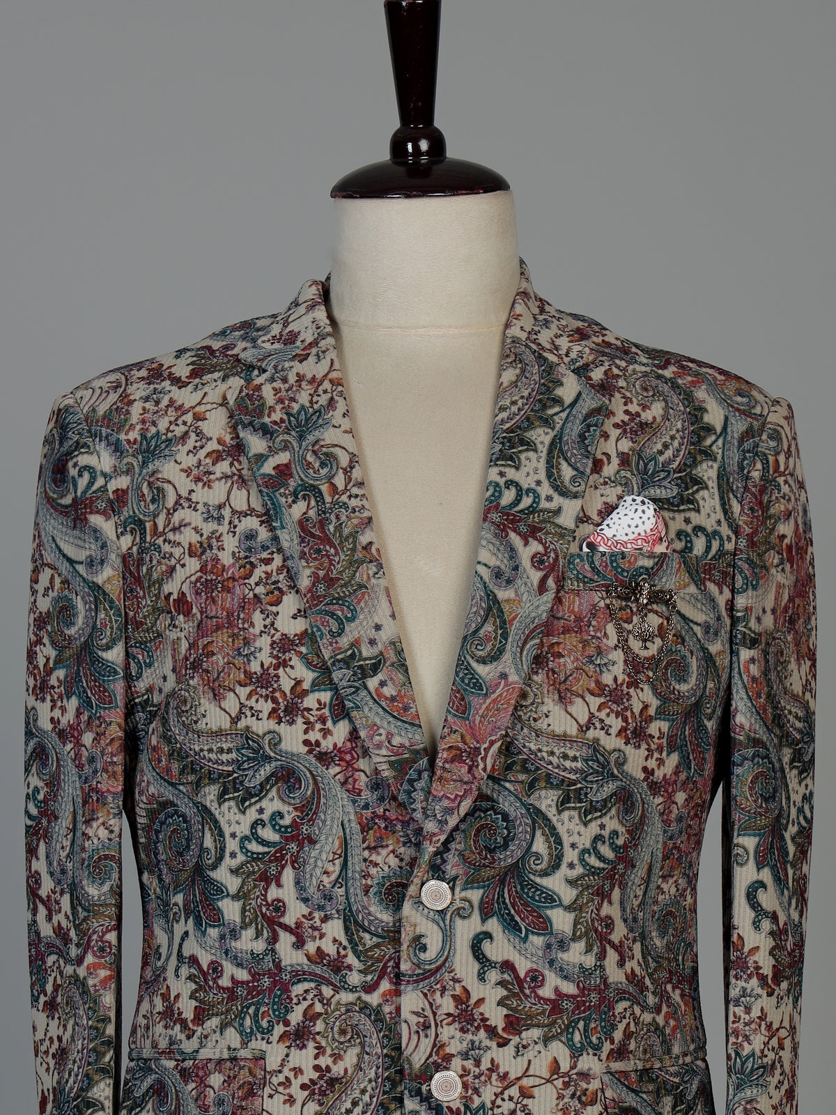 Cream vintage tapestry print mens blazer