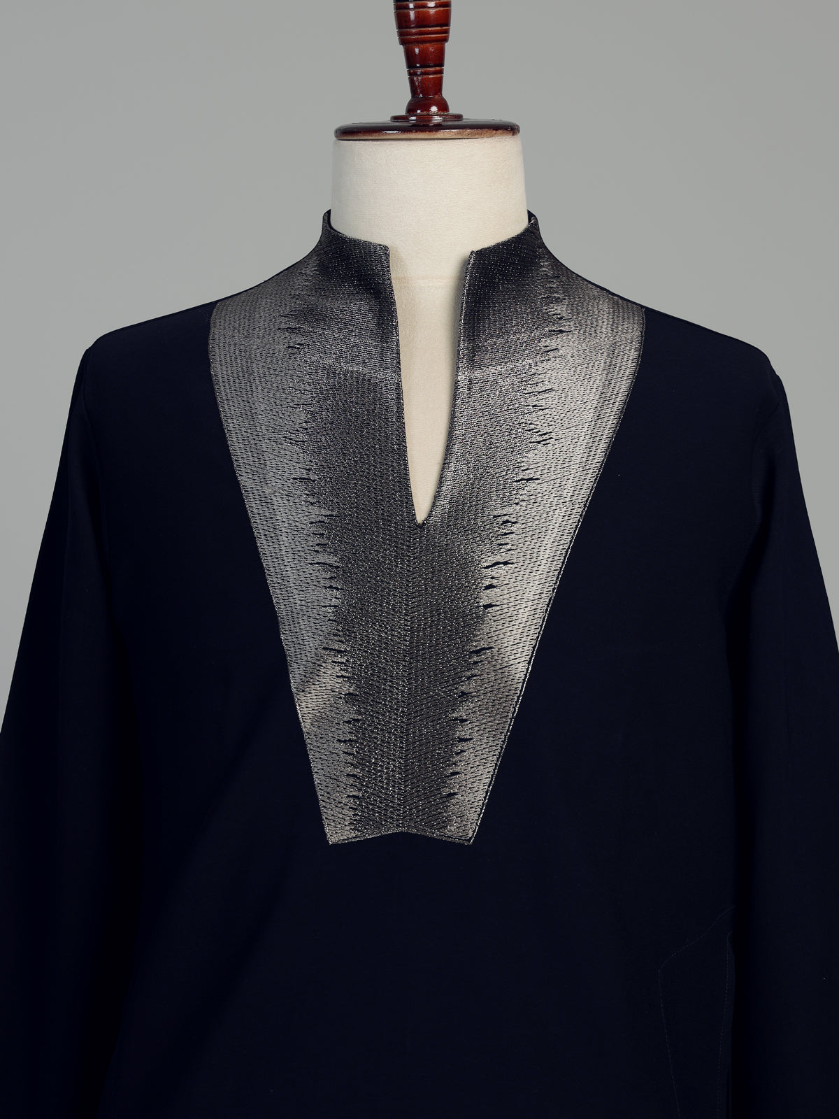Classic black cotton kurta suit for men with threadwork detailing