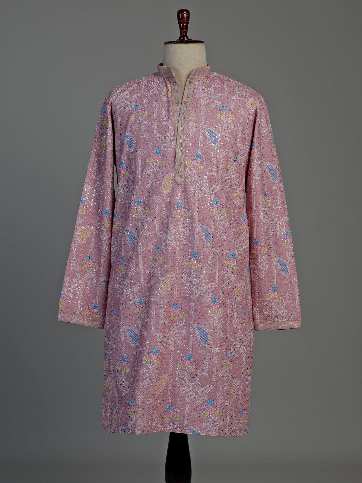 Light pink printed cotton kurta suit for men celebrations