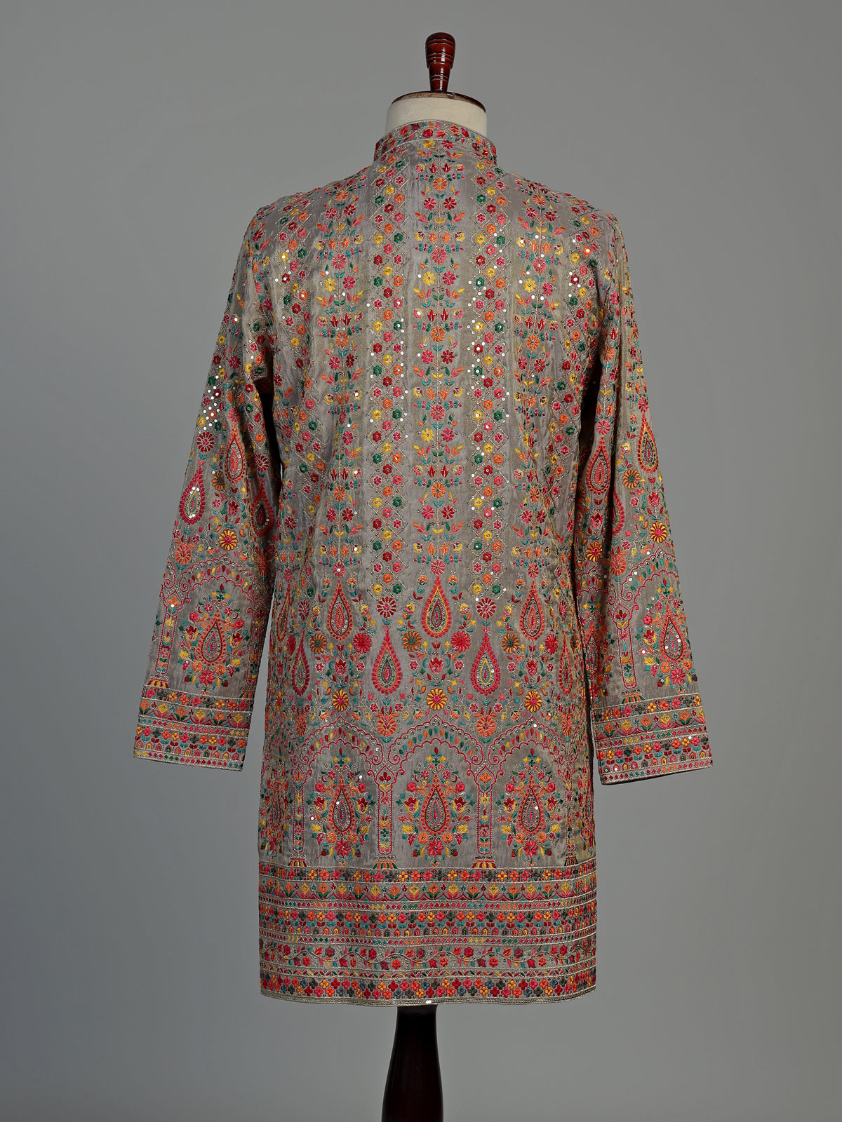 Pastel grey silk embroidered kurta suit for men celebrations