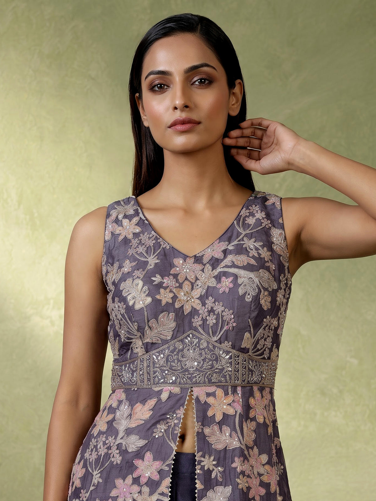 Lavender purple silk palazzo suit for women with contrast dupatta