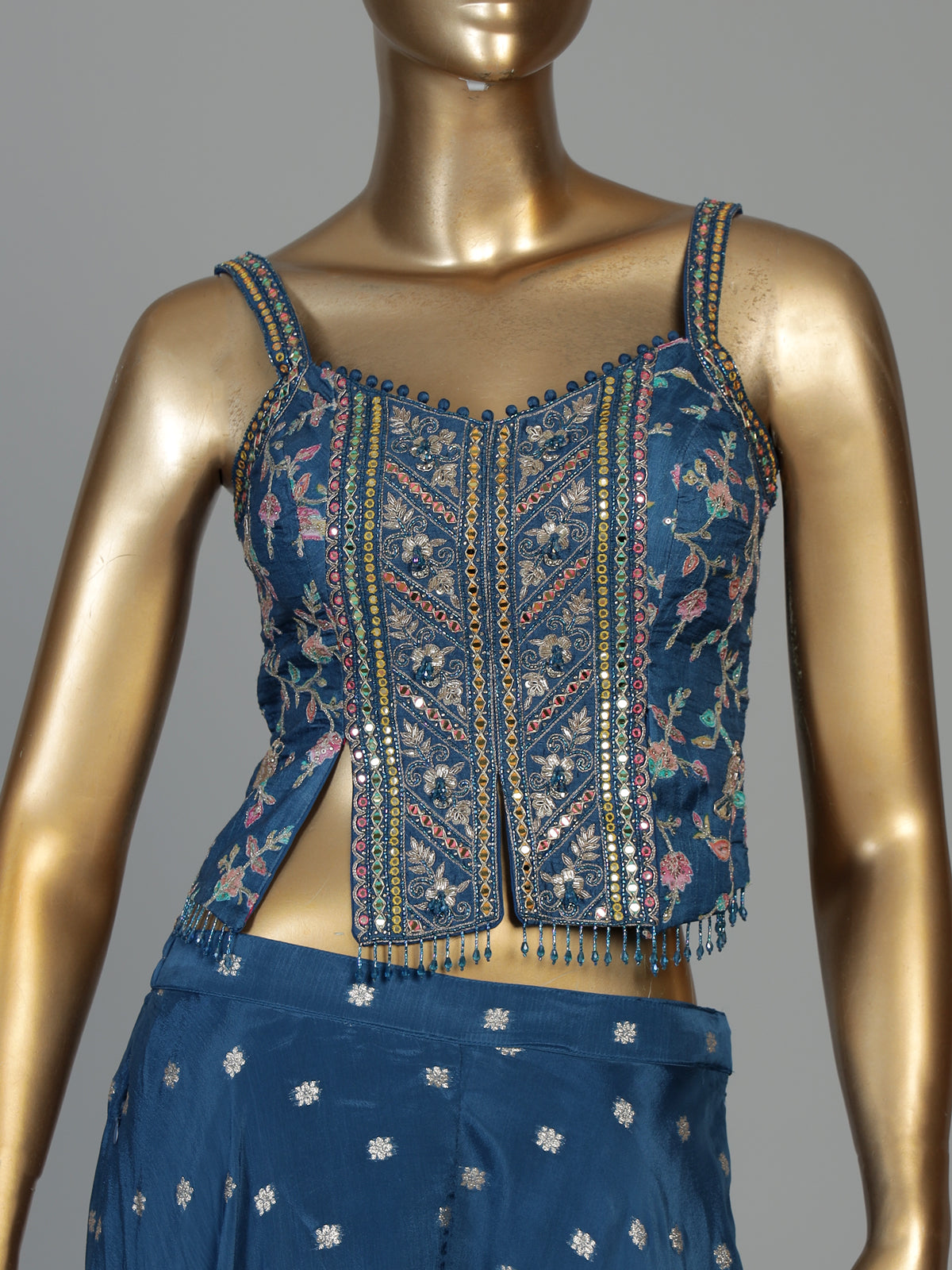 Blue chiffon silk palazzo suit for women with dupatta
