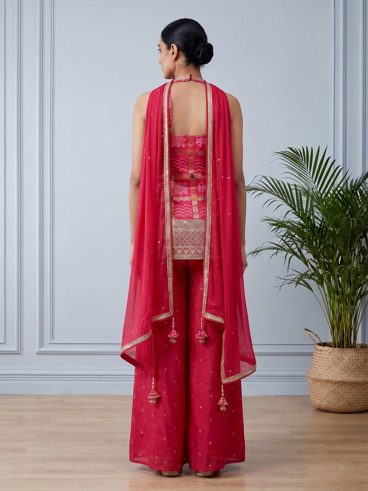 Rani pink silk palazzo suit for women with dupatta