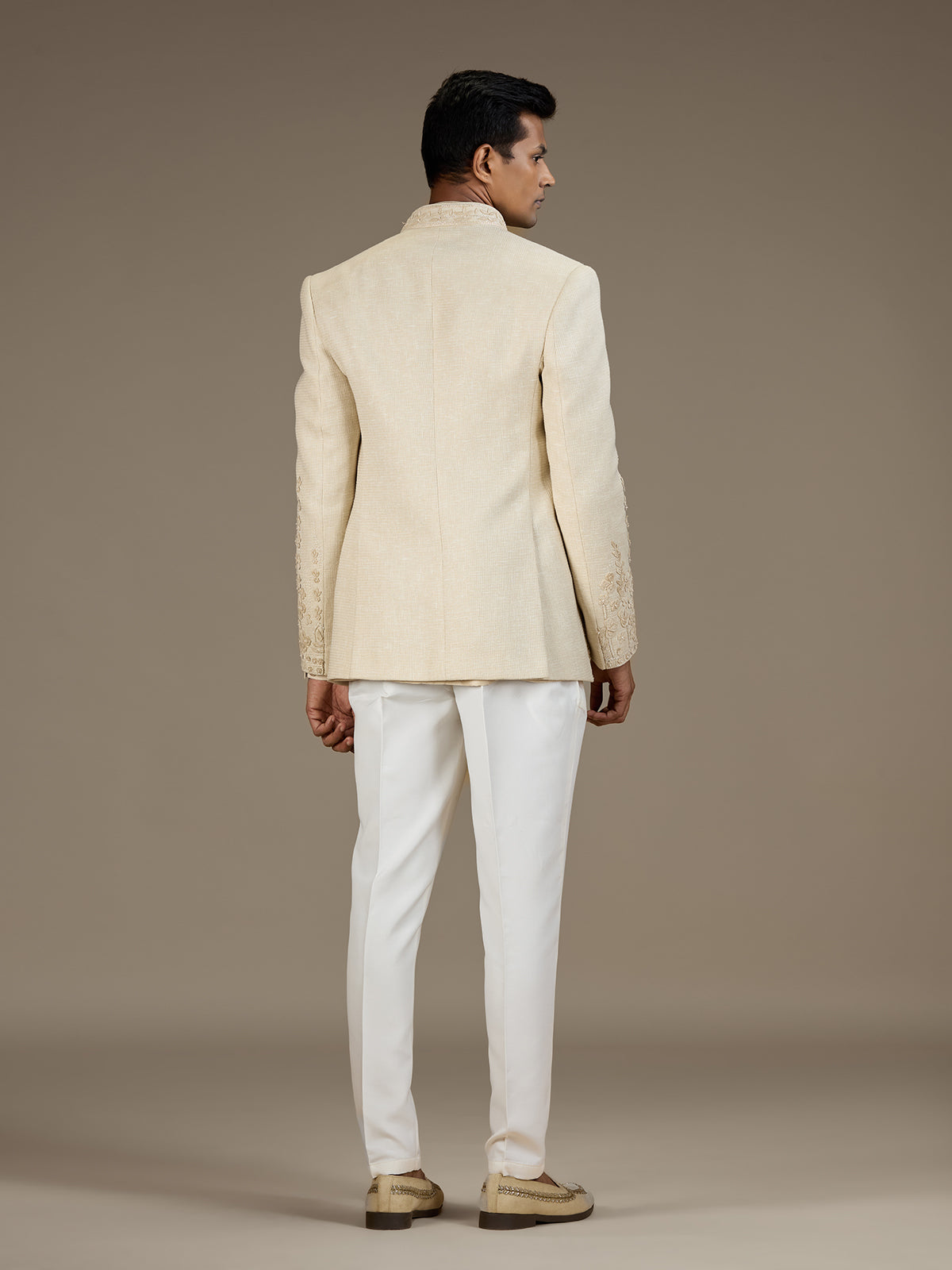 Cream mens premium embroidered jodhpuri suit