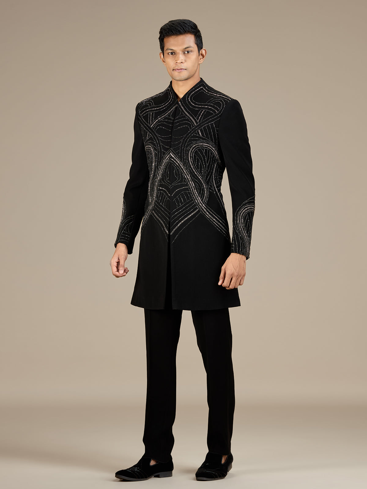 Black mens sleek luxury indo western bandhgala set