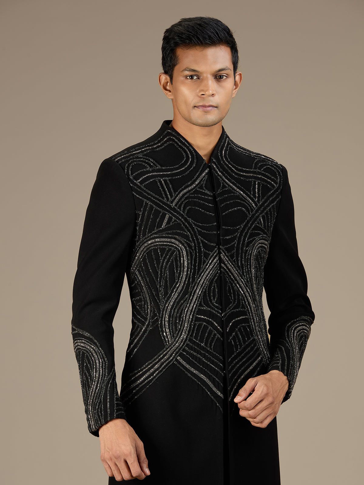 Black mens sleek luxury indo western bandhgala set