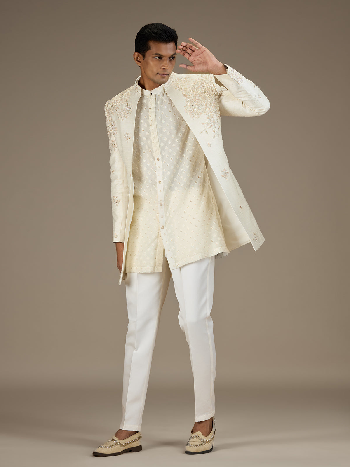 Ivory mens classic achkan style indo western set