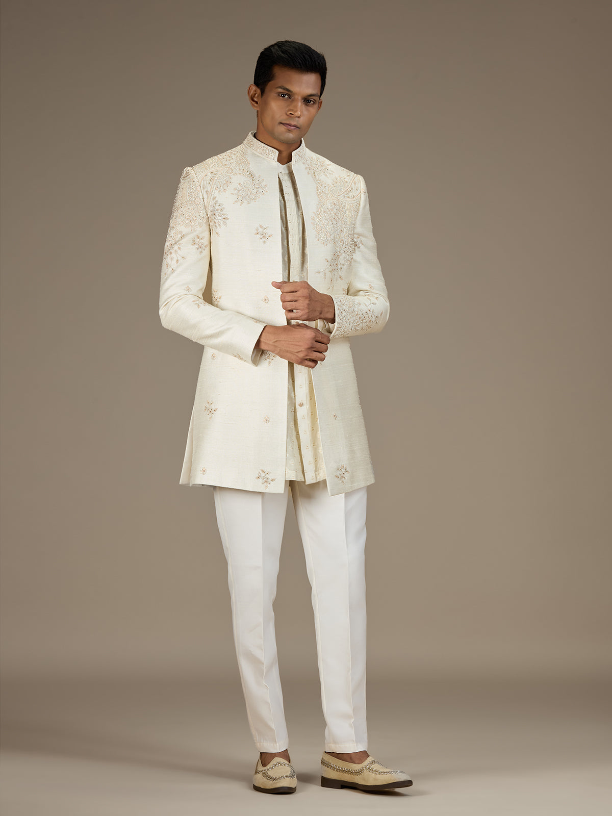 Ivory mens classic achkan style indo western set