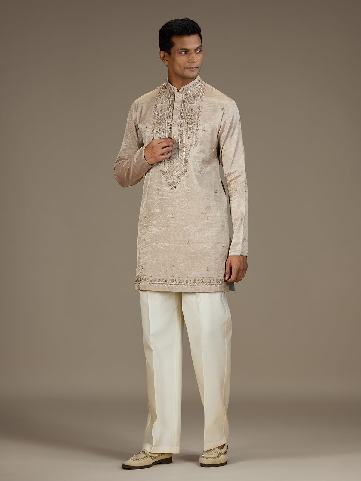 Champagne gold mens luxury embroidered kurta pant