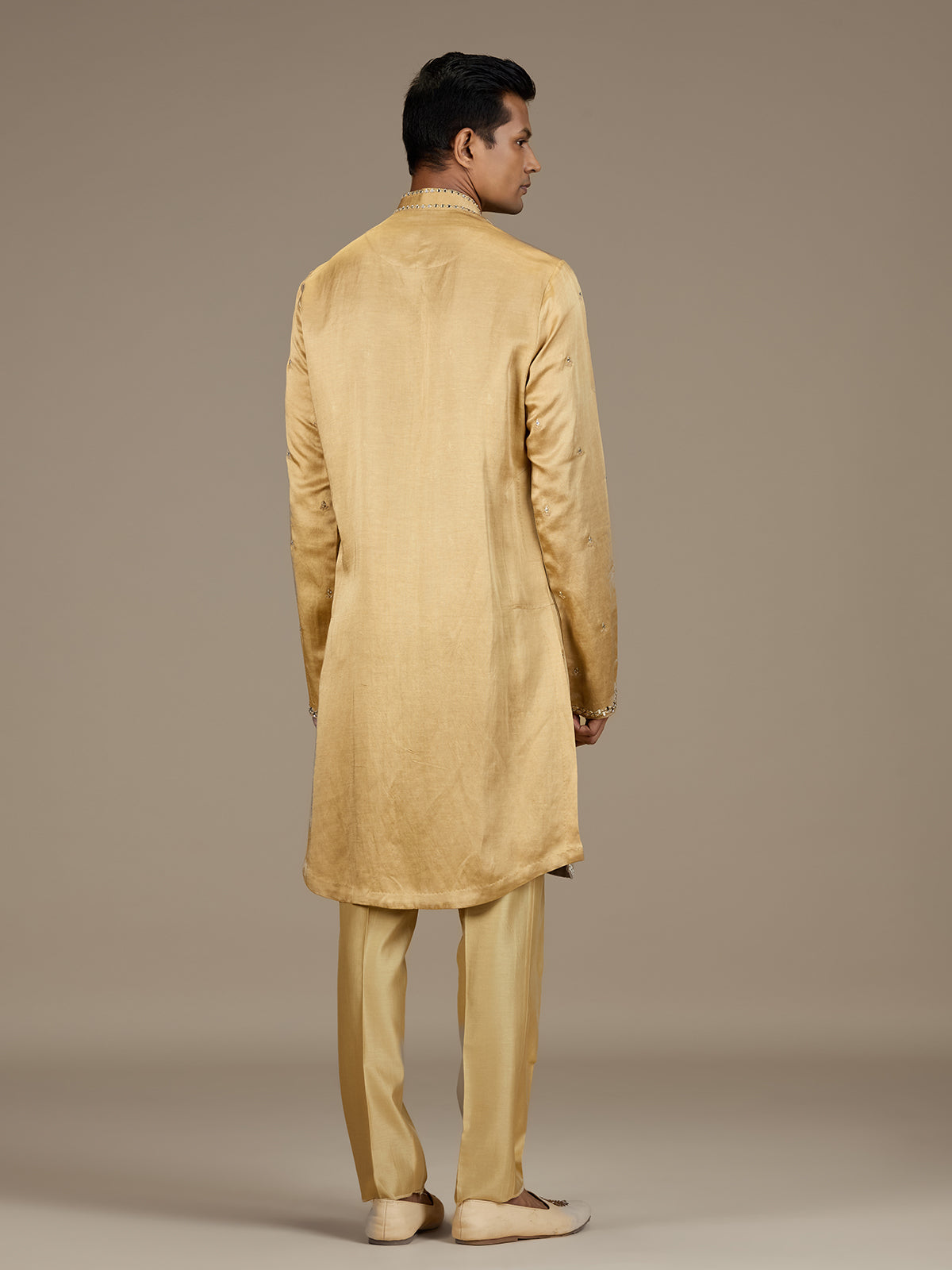 Gold mens regal embroidered kurta suit with dupatta