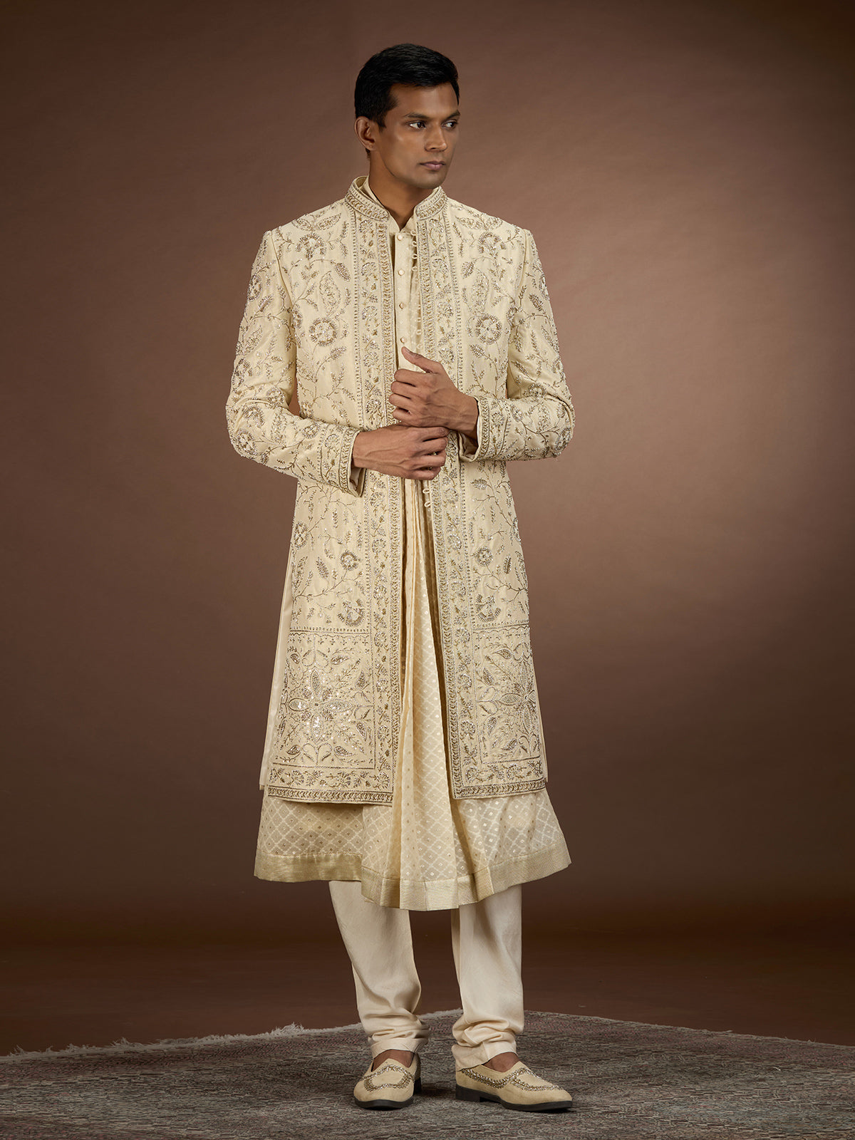 Beige mens distinguished designer sherwani