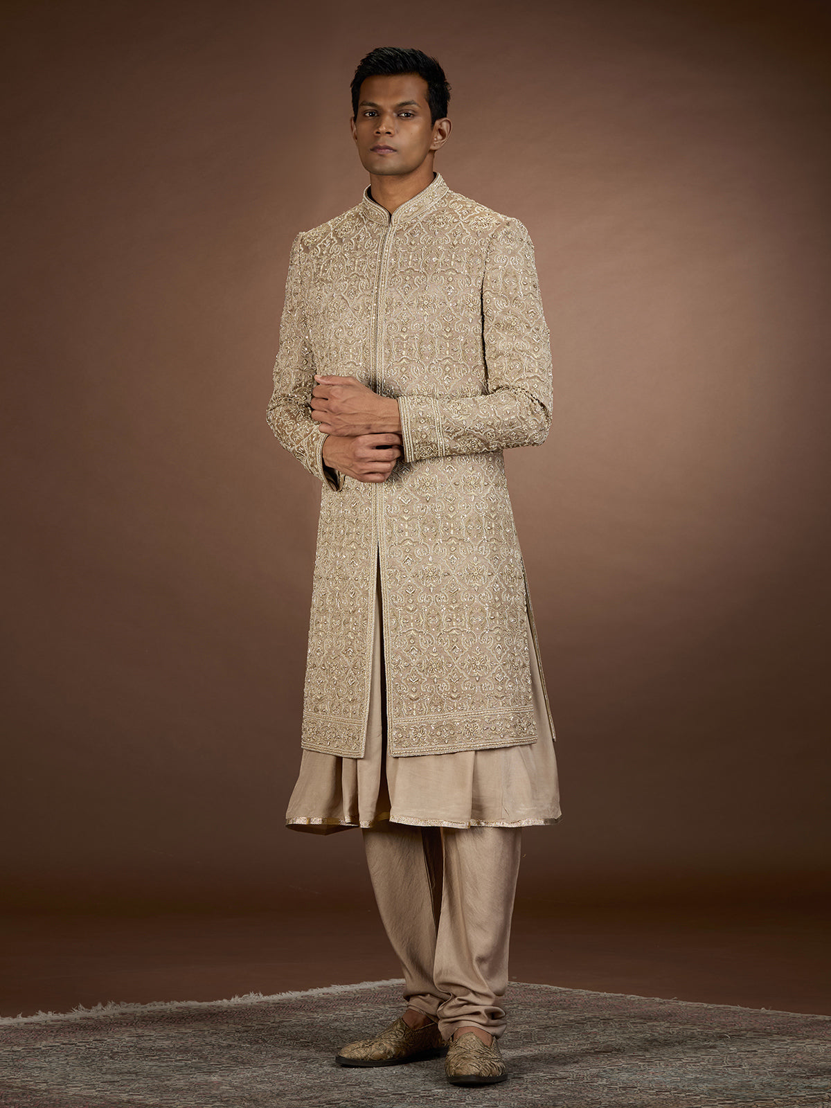 Gold mens royal botanical sherwani