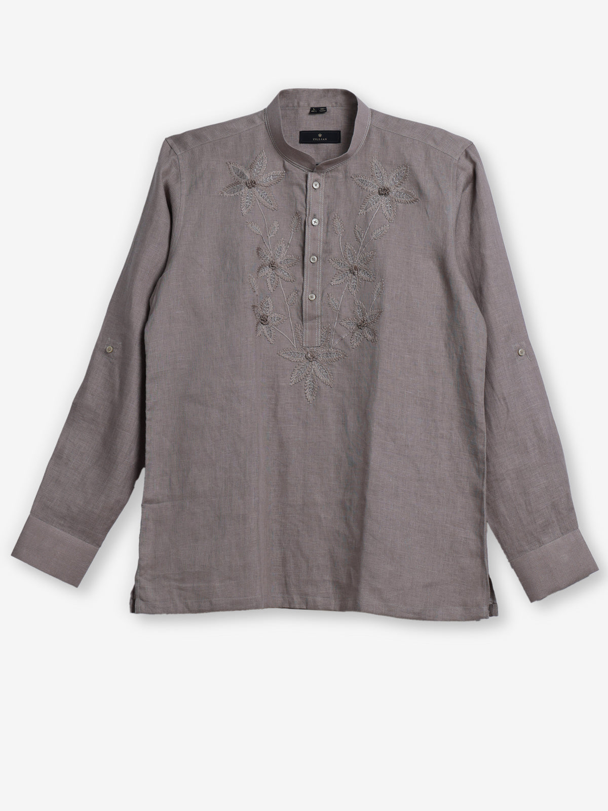 Light brown linen embroidered men festive kurta