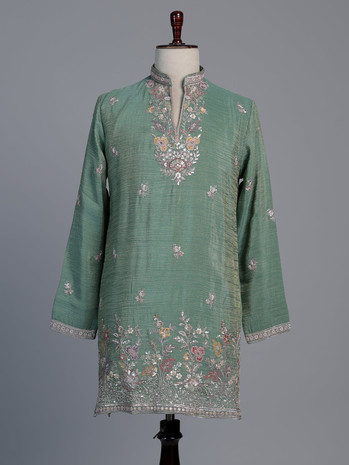 Pista green shimmer silk men kurta suit