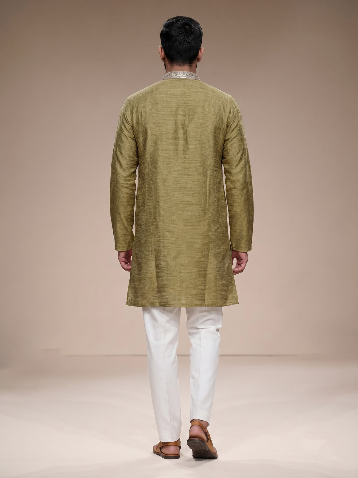 Mustard mehendi shimmer silk men kurta suit