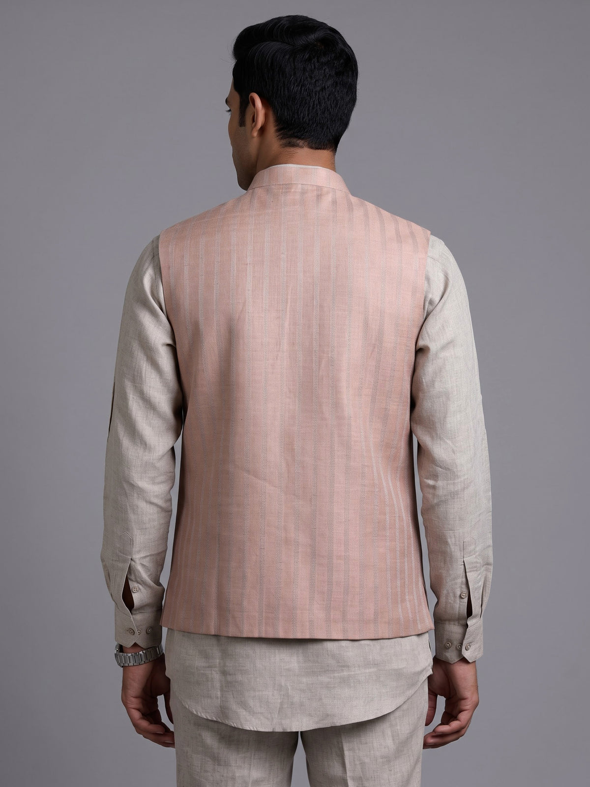 Dark peach artisanal bead embroidered men waistcoat