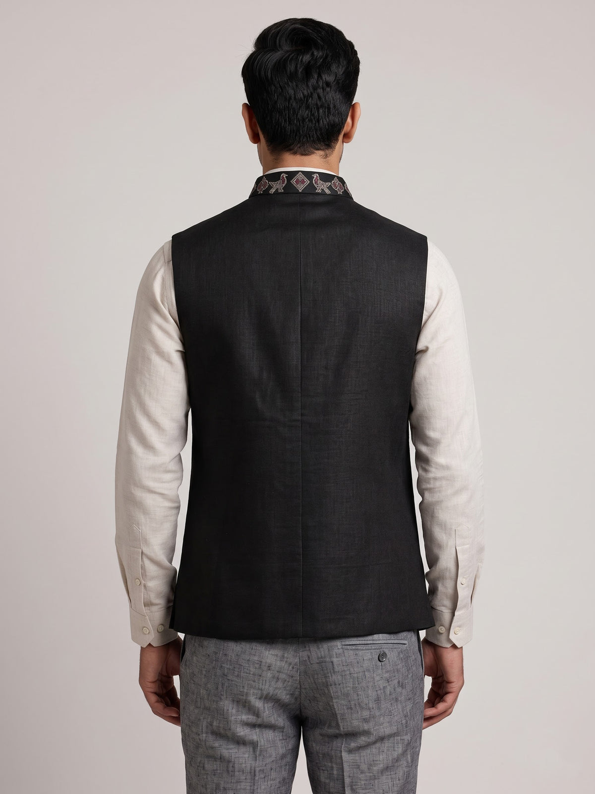 Black regal zardosi embroidered men waistcoat