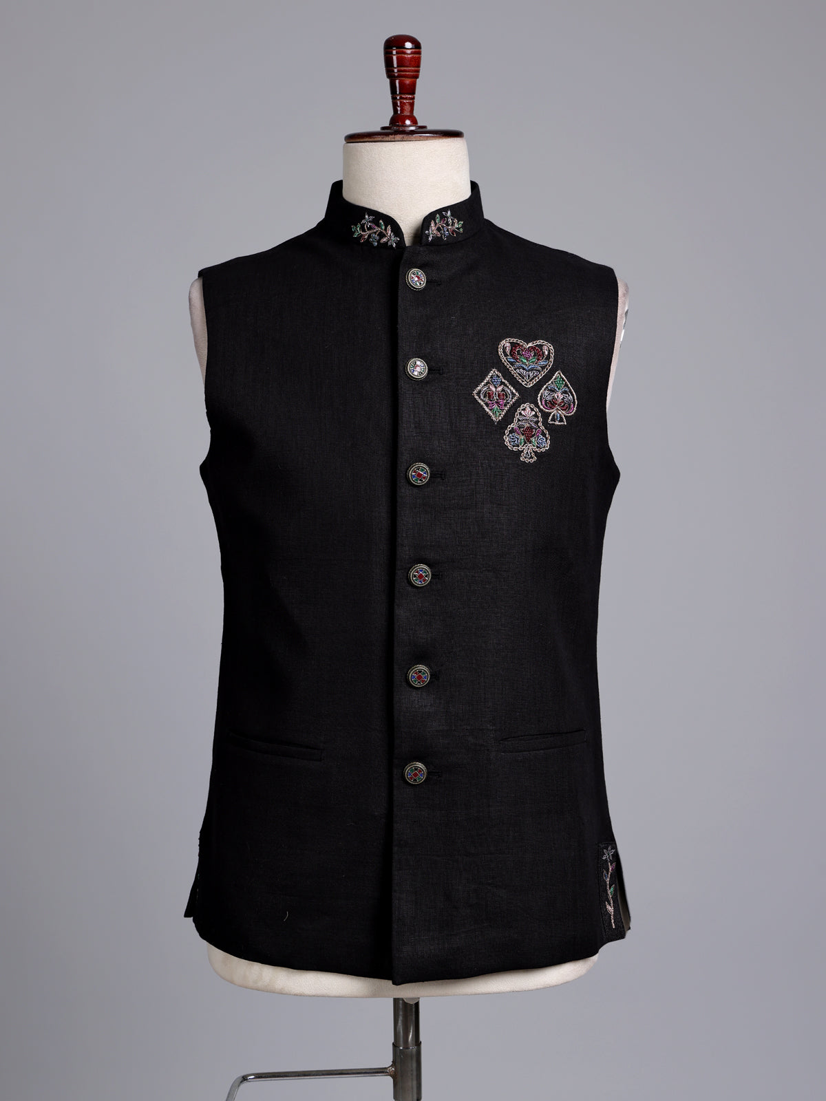 Black regal zardosi embroidered men waistcoat