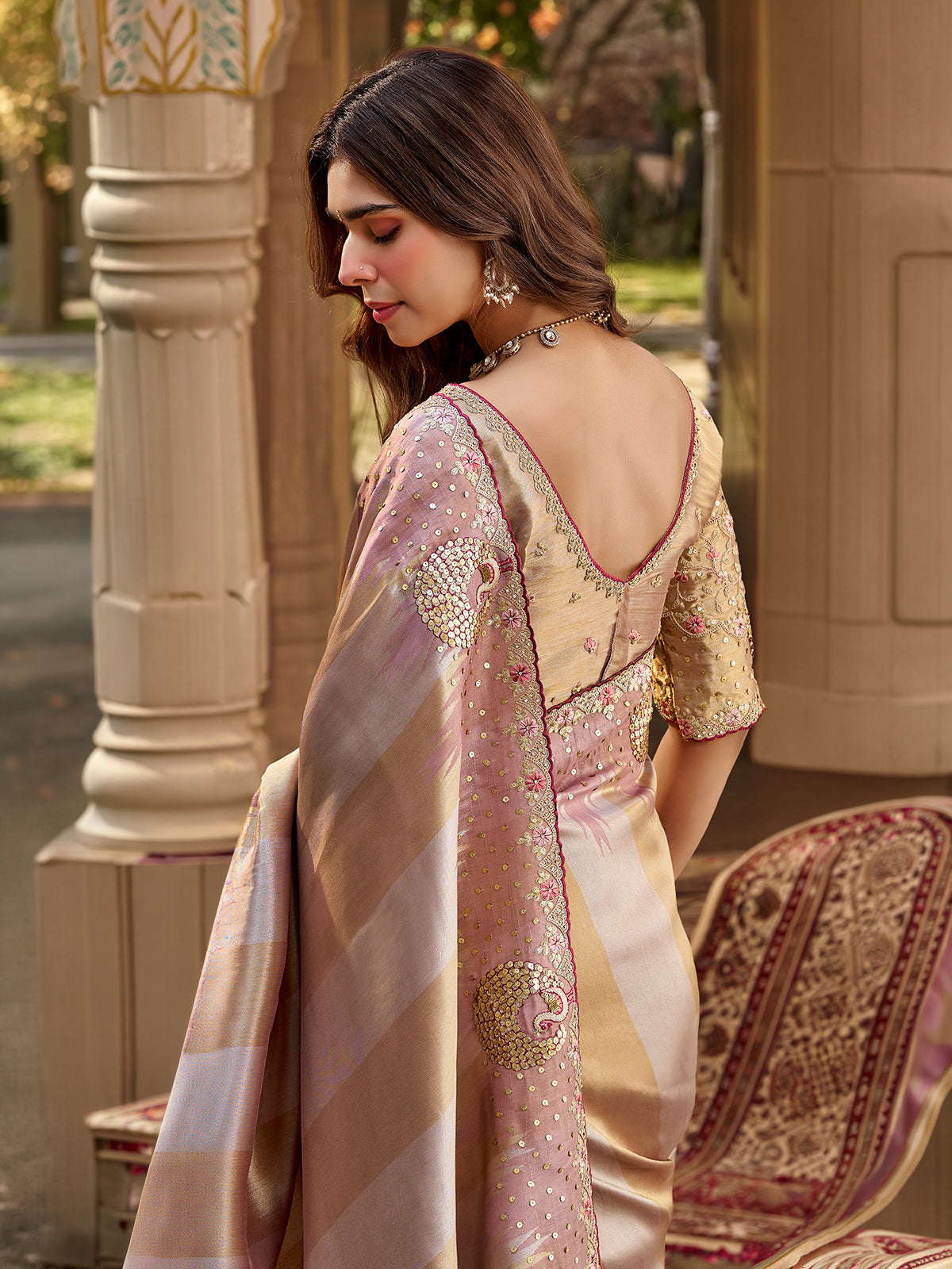 Light purple tissue silk women saree with floral grandeur