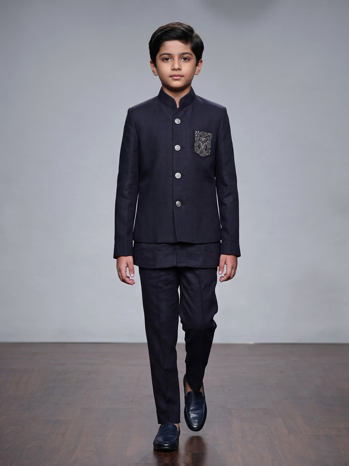 Black boys waistcoat set with embellished chest pocket detailing