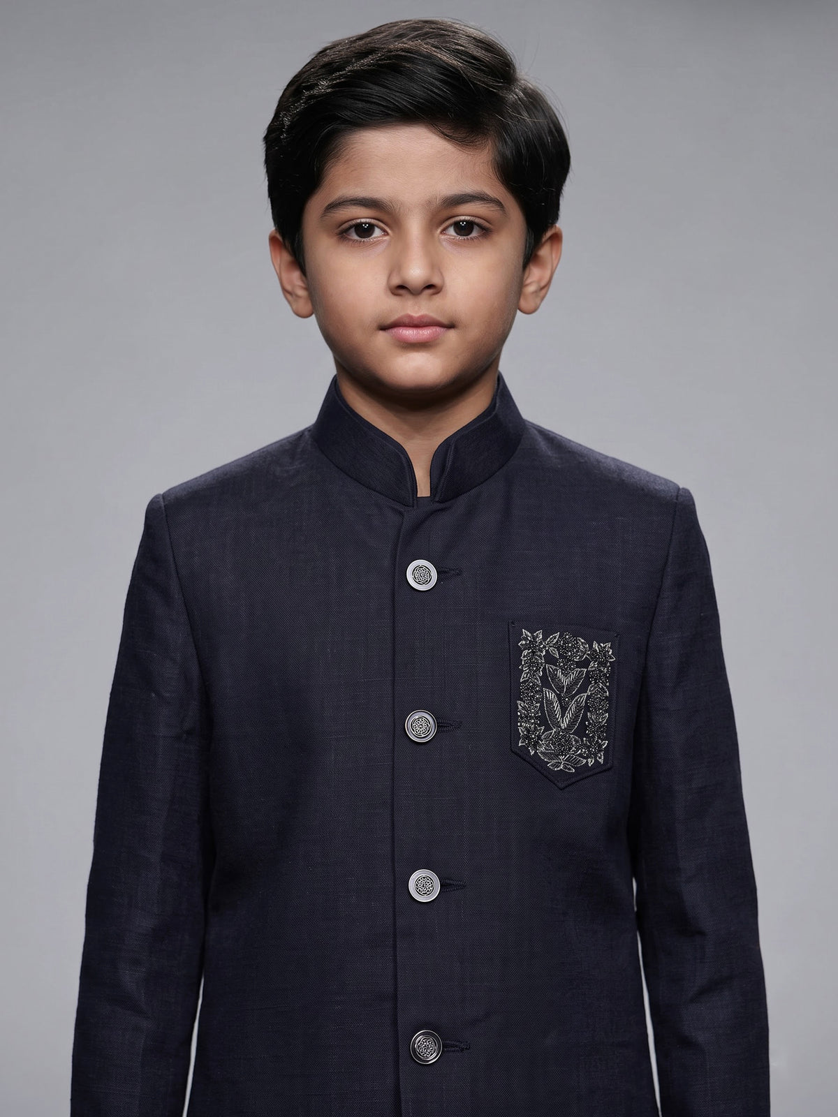 Black boys waistcoat set with embellished chest pocket detailing