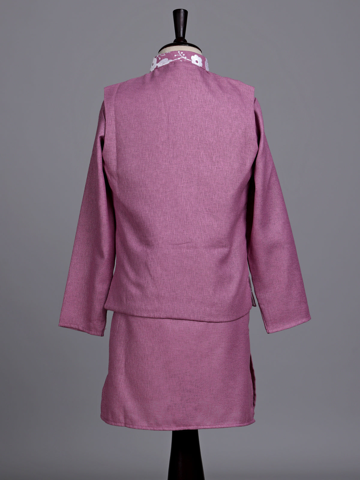 Pink boys waistcoat set with floral white thread detailing