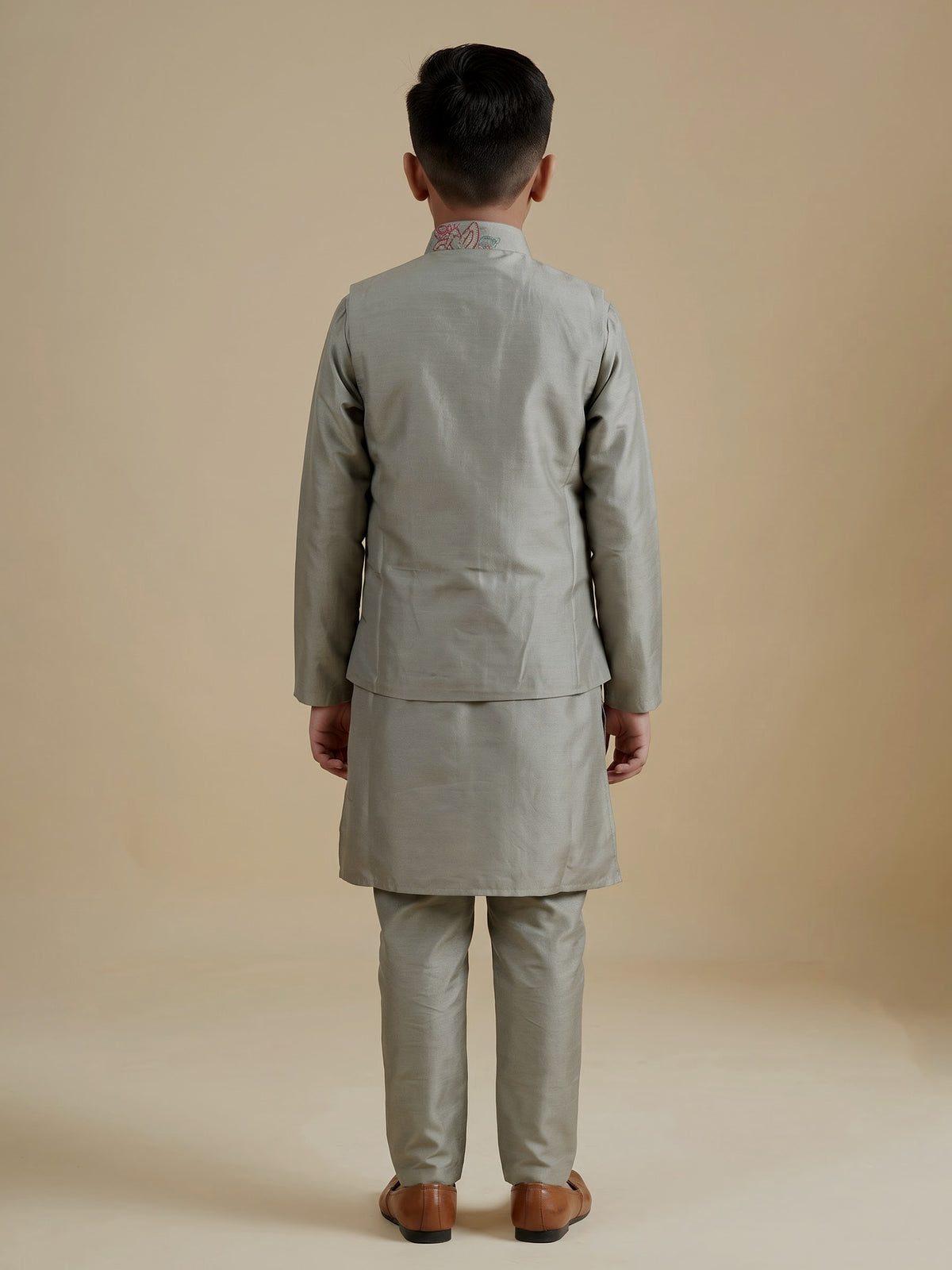 Grey boys waistcoat set with sequins and beaded detailing