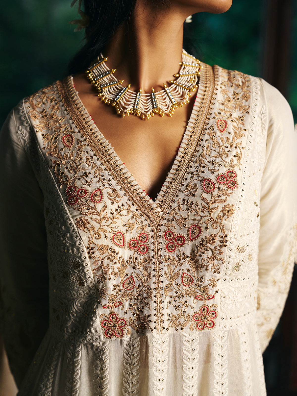 Off white womens floor length anarkali suit with dupatta