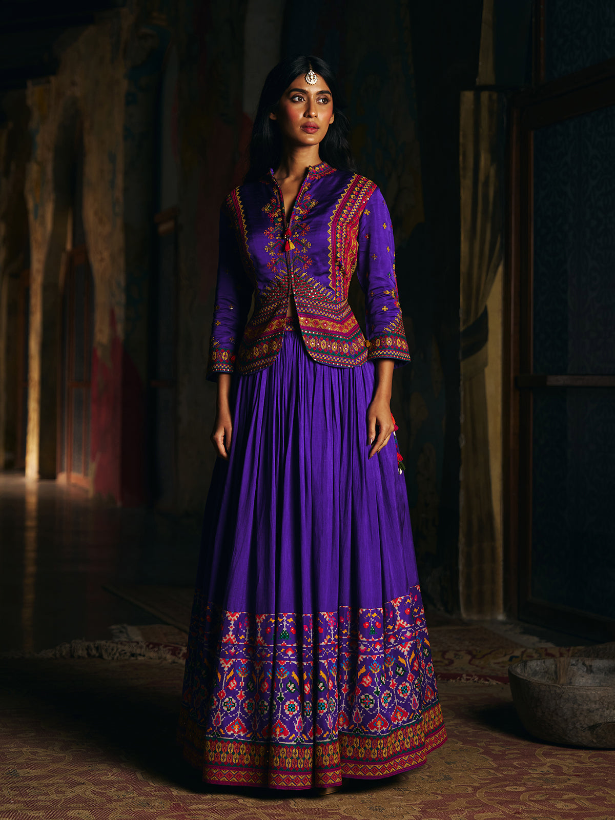Royal blue womens patola print lehenga choli