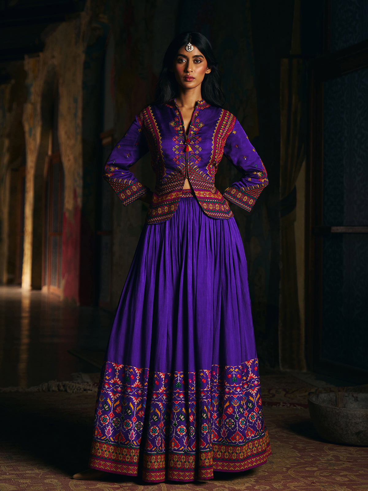 Royal blue womens patola print lehenga choli