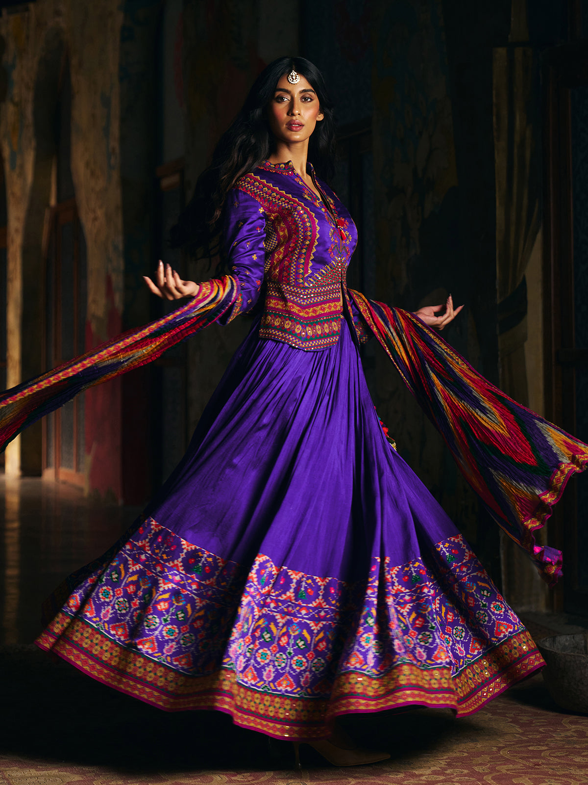 Royal blue womens patola print lehenga choli