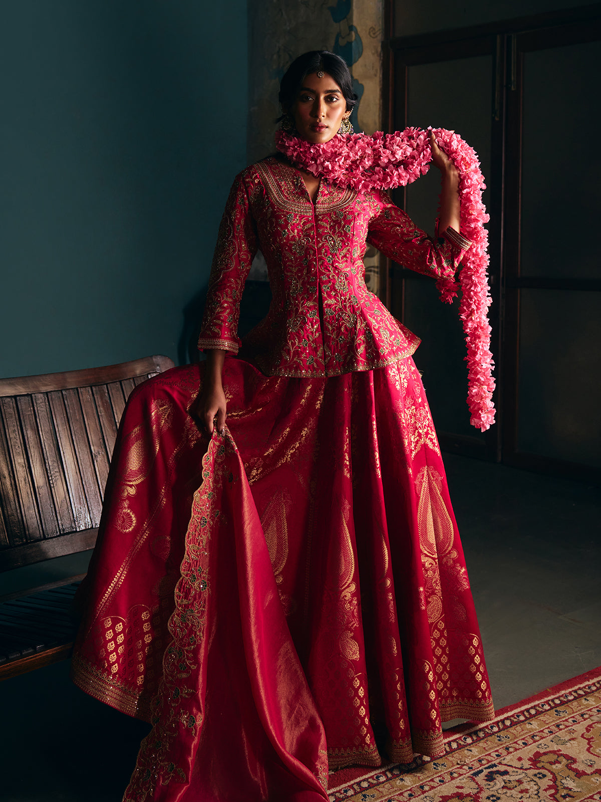 Magenta pink womens mughal angrakha lehenga choli