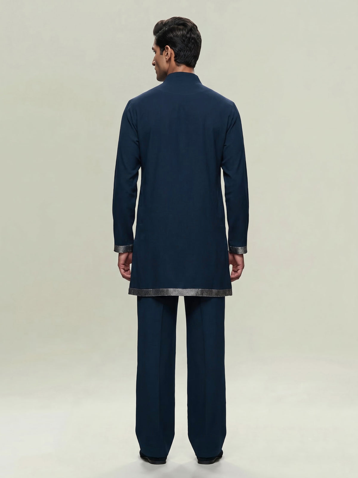 Rama blue metallic men wedding kurta suit