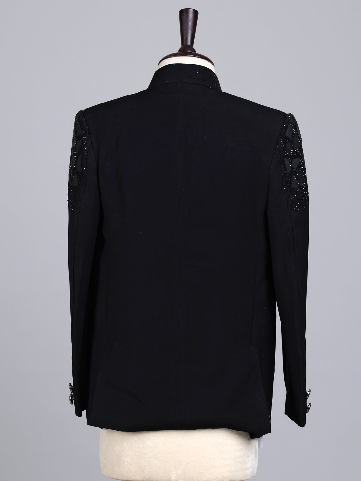 Black boys coat suit with geometric mosaic rhinestone detailing