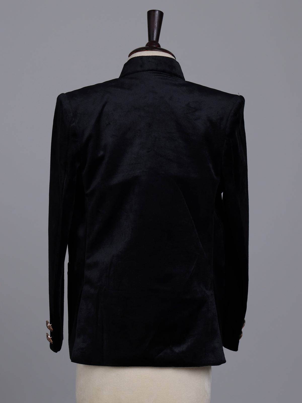 Black velvet boys jodhpuri suit with regal crest detailing