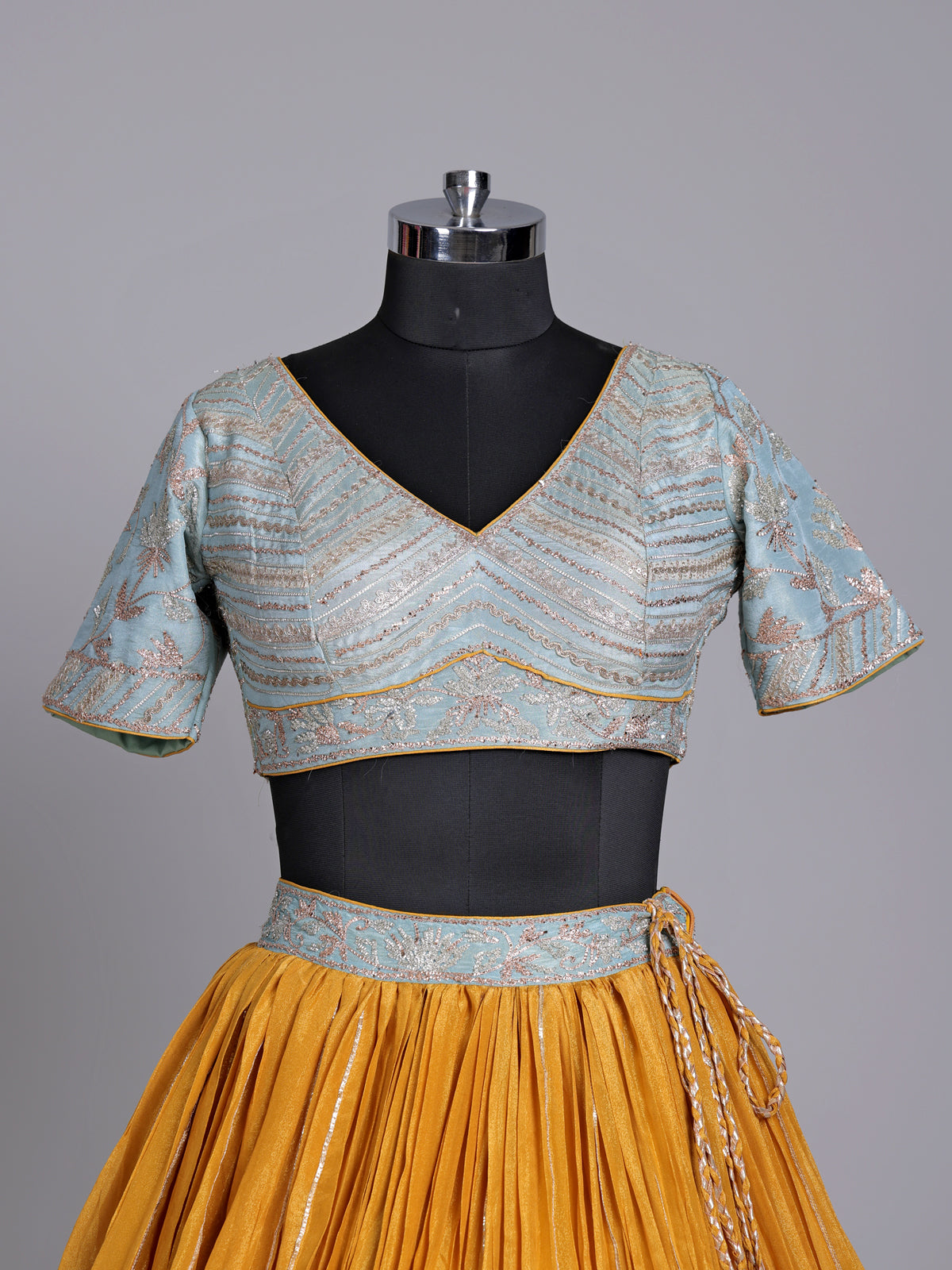 Mustard yellow silk lehenga choli with contrast dupatta choli
