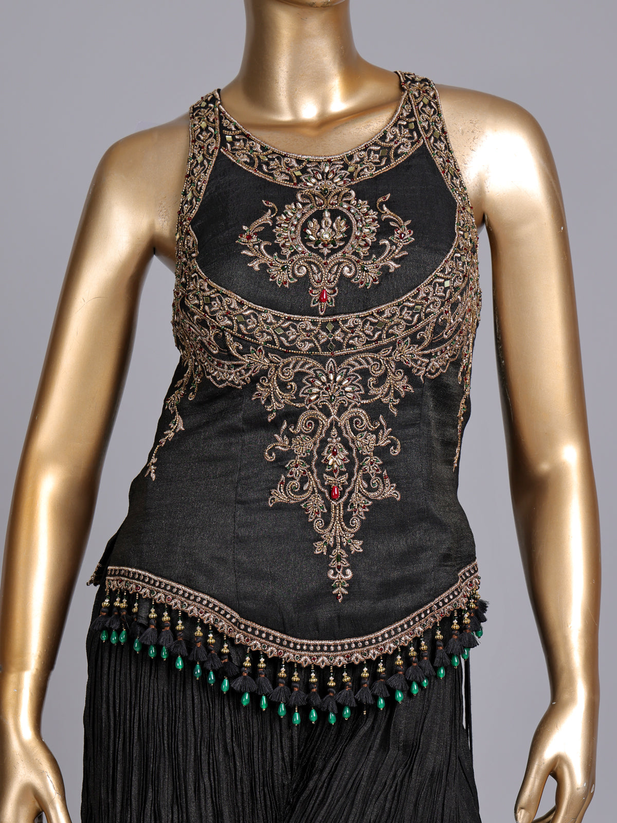 Black silk salwar suit with ruffle dupatta and palazzo