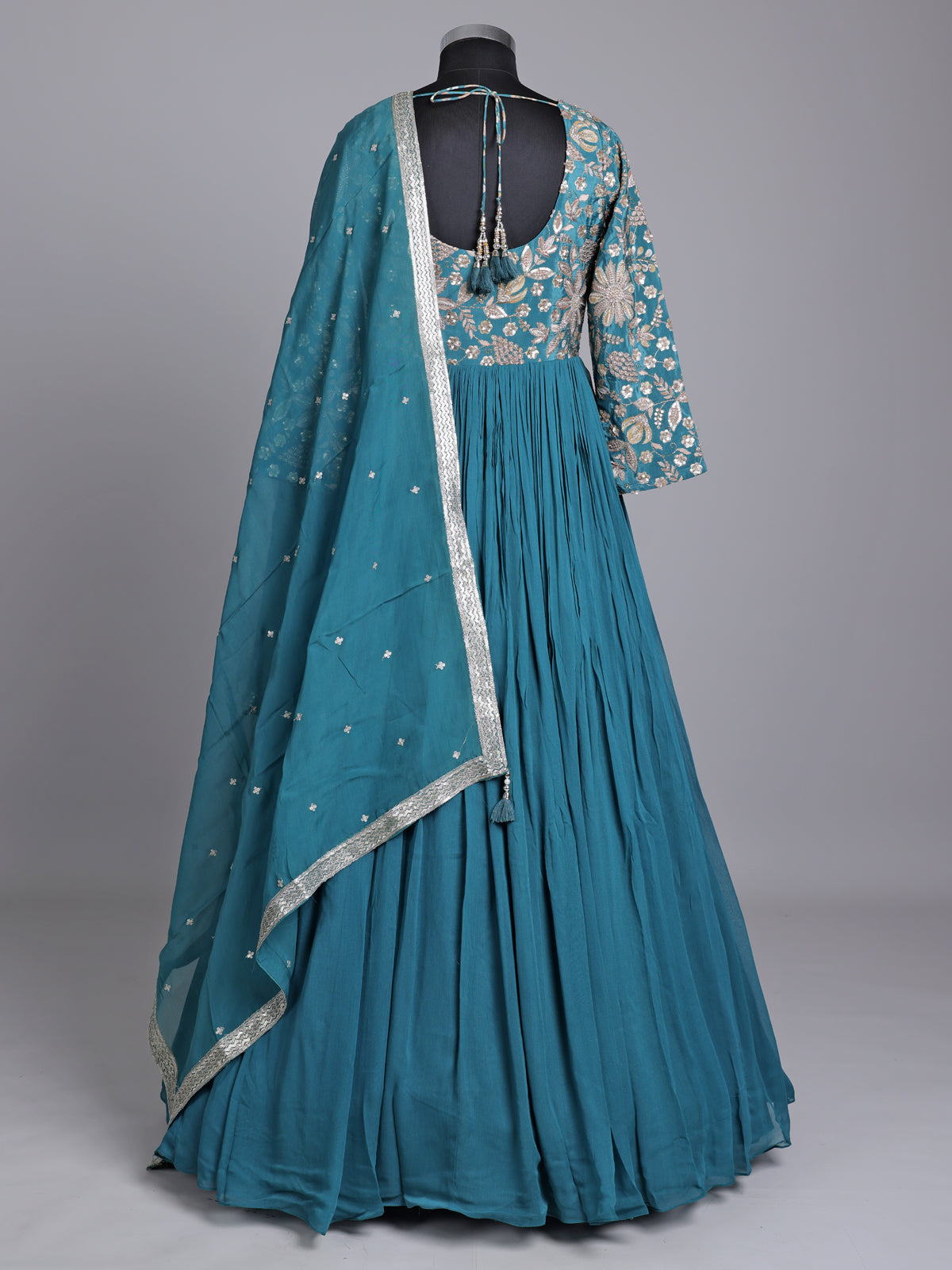 Aqua georgette anarkali suit with diamond embellishments