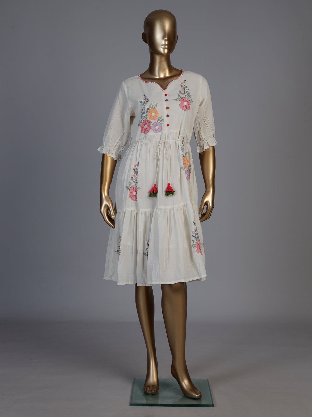 Off white cotton blend designer kurti with embroidery