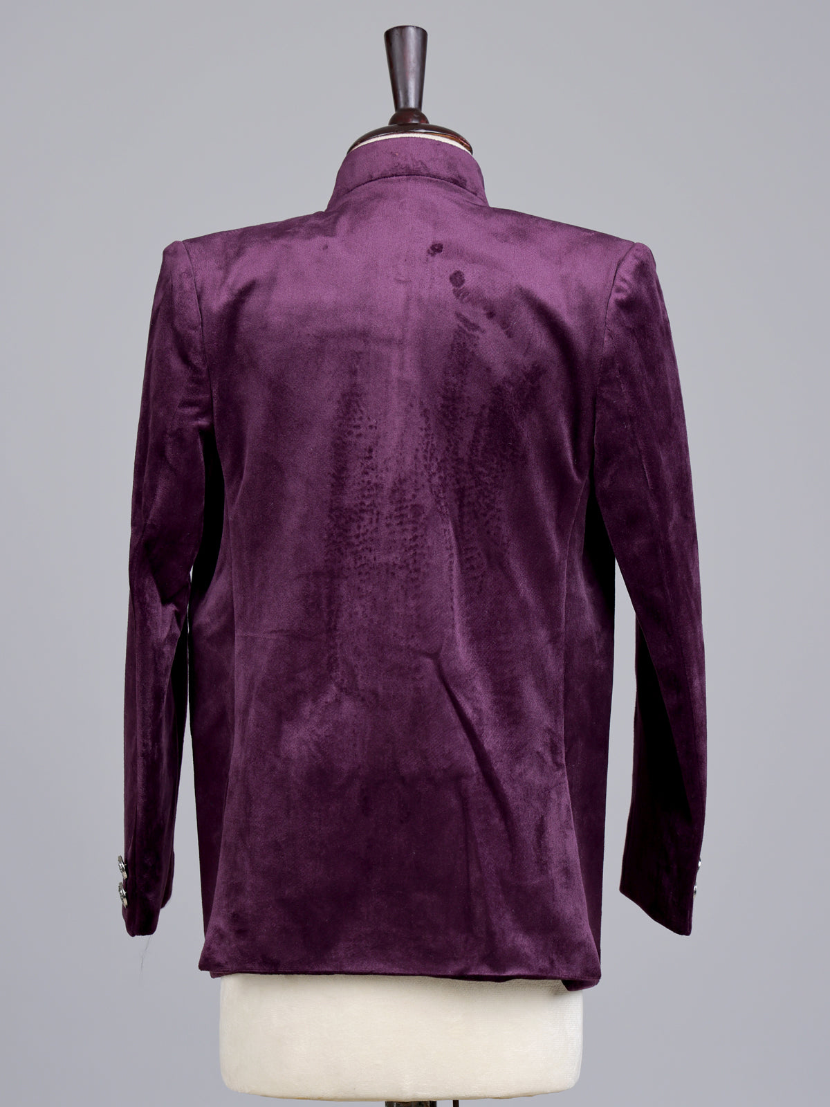 Wine velvet boys Jodhpuri suit with handcrafted crest motif