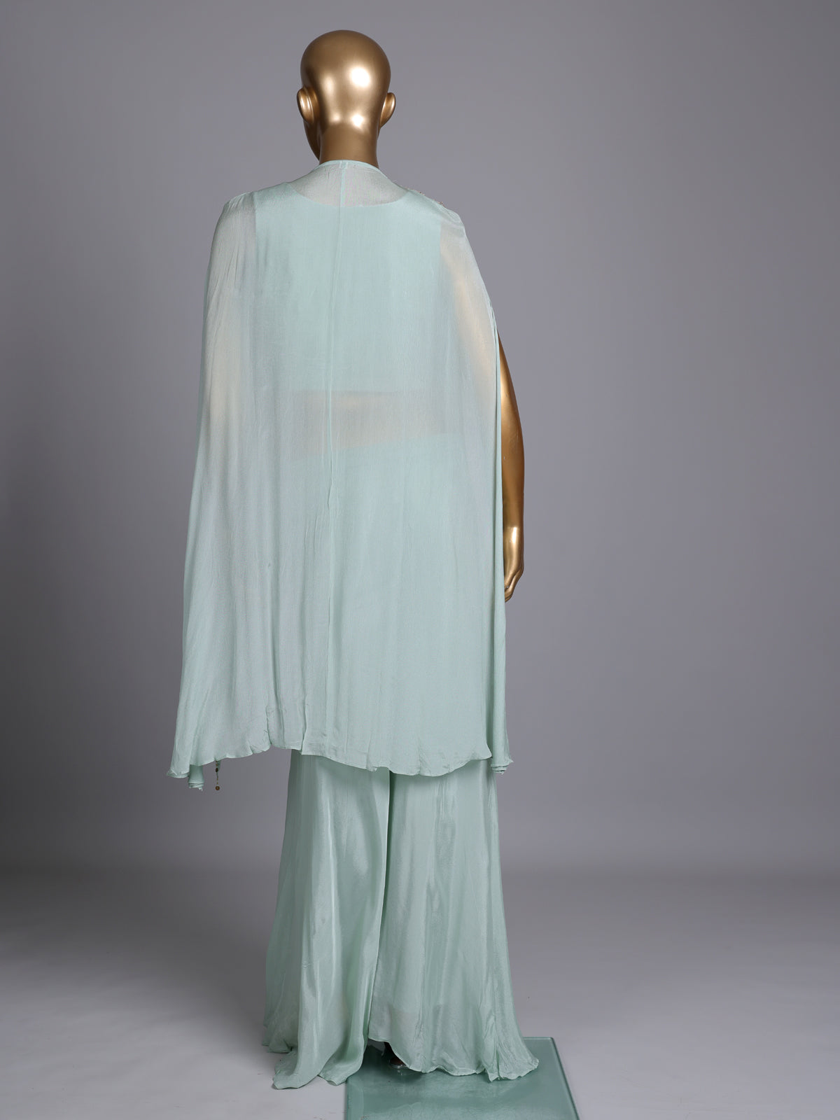 Mint green chiffon silk designer palazzo suit with embellishments