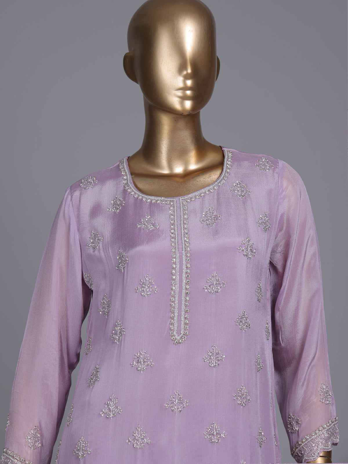 Lilac purple chiffon silk sharara suit with embellished dupatta