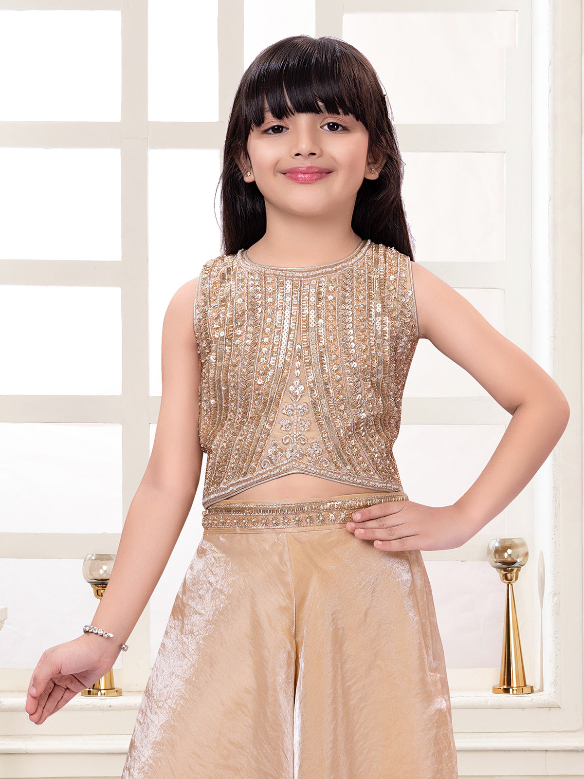 Pastel beige tissue silk girls palazzo suit