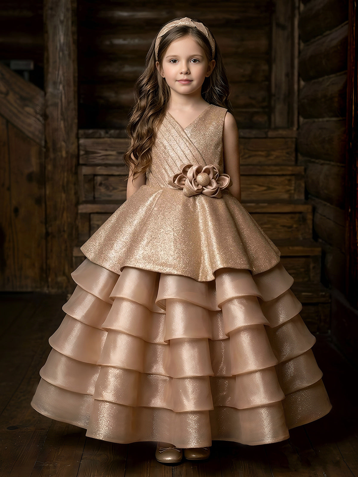 Brown peplum style girls gown
