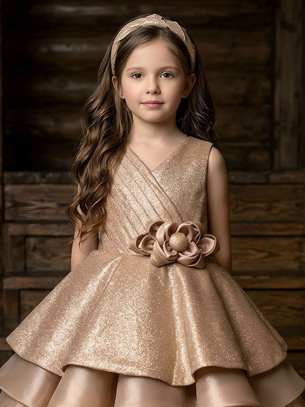 Brown peplum style girls gown