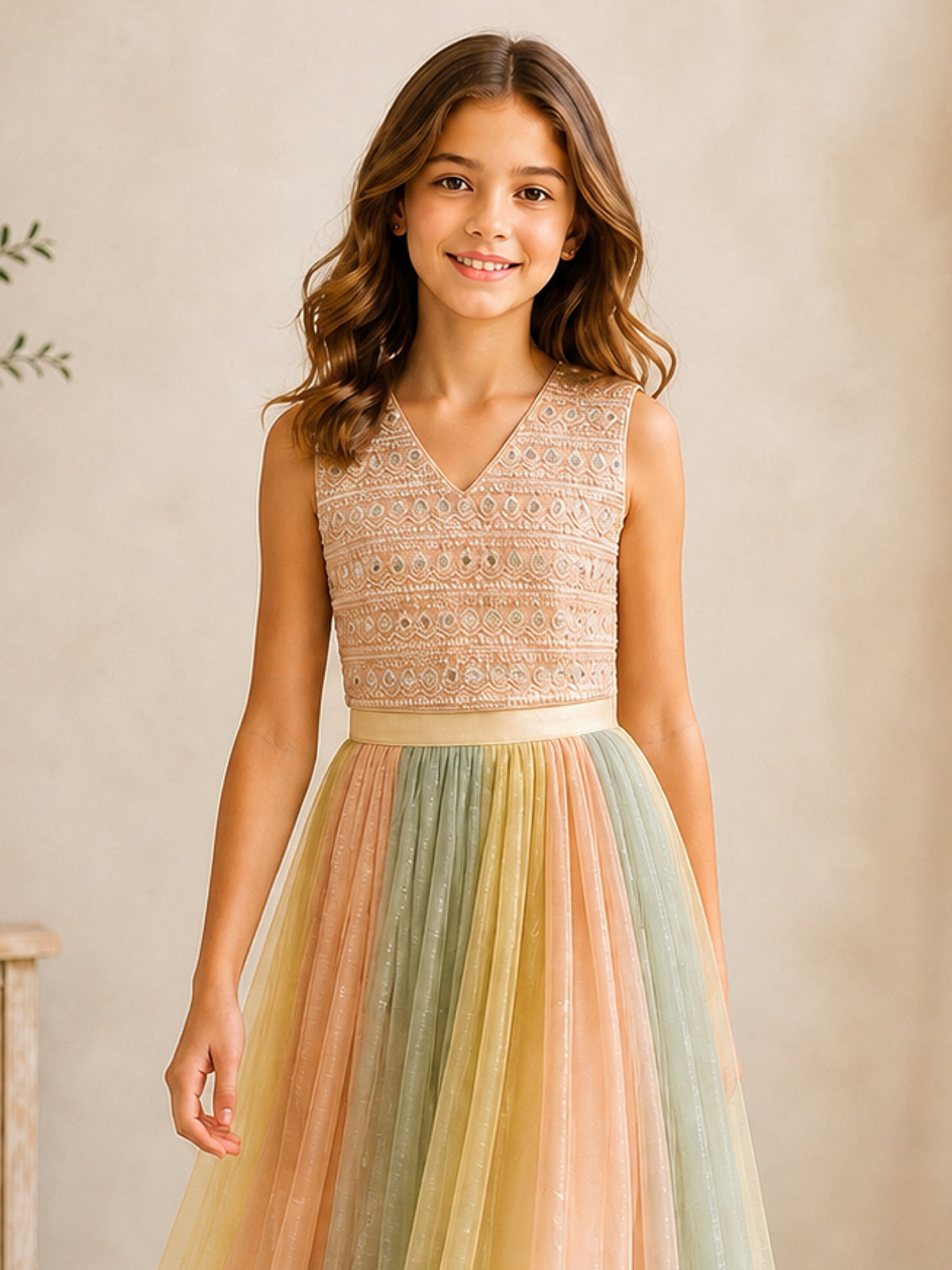 Multi color zari embellished girls lehenga choli