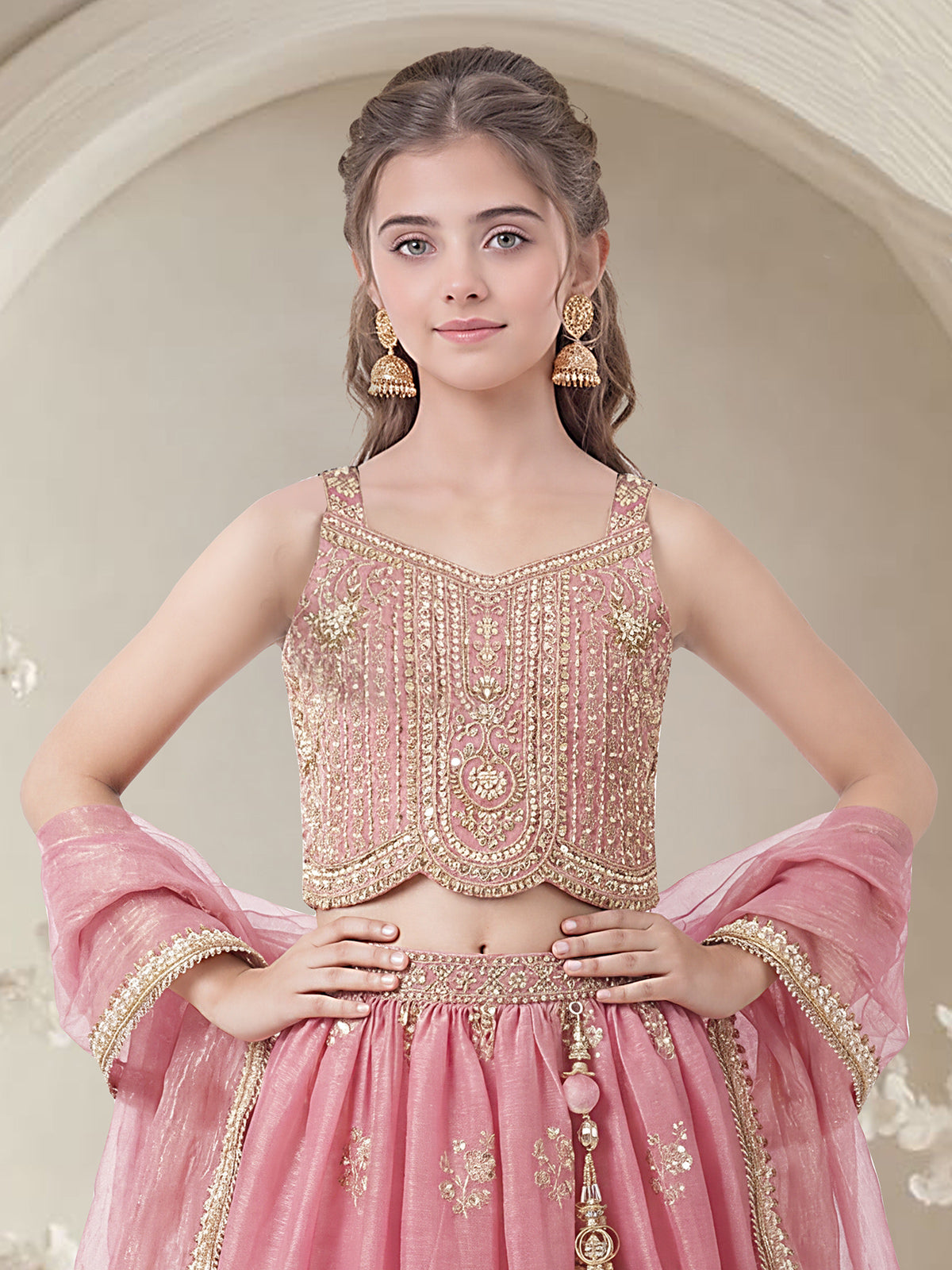 Pink scalloped flare girls lehenga choli